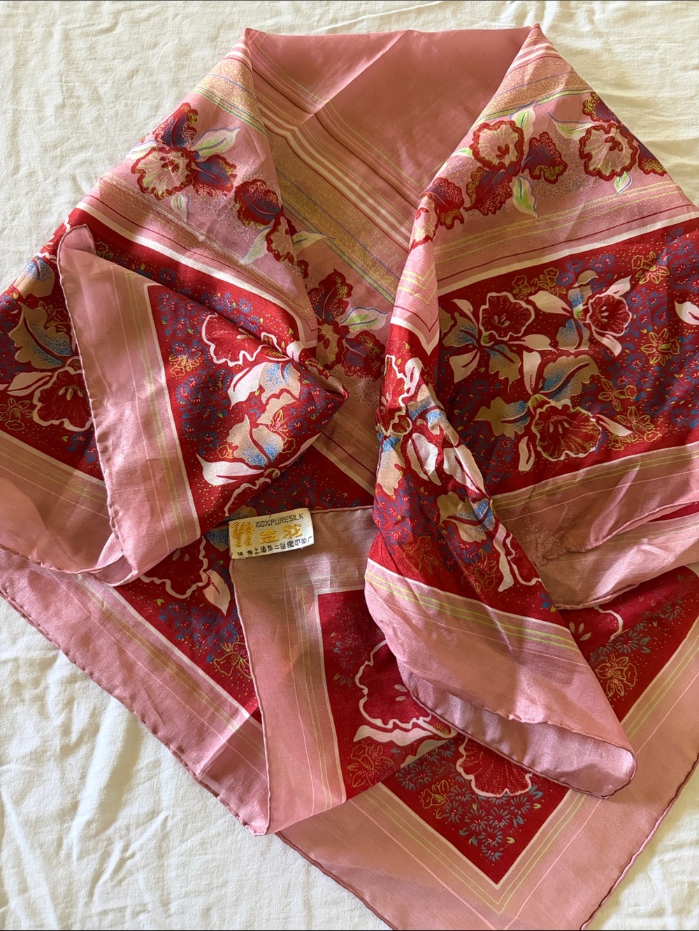Pink Orchid Silk Floral Square Scarf - Pink & Red